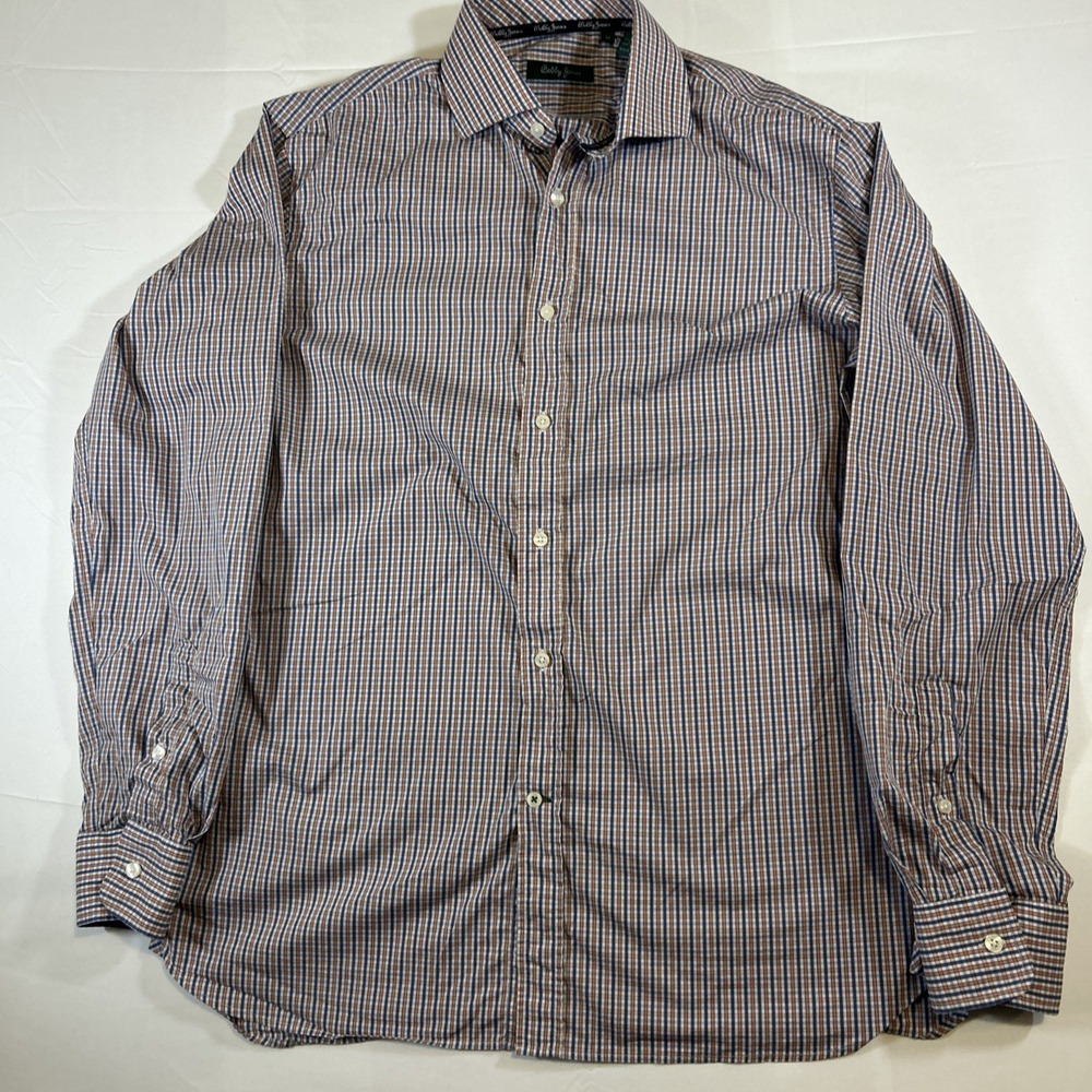 Bobby Jones Collection‎ Mens Button Up Shirt M Orange And Blue Plaid